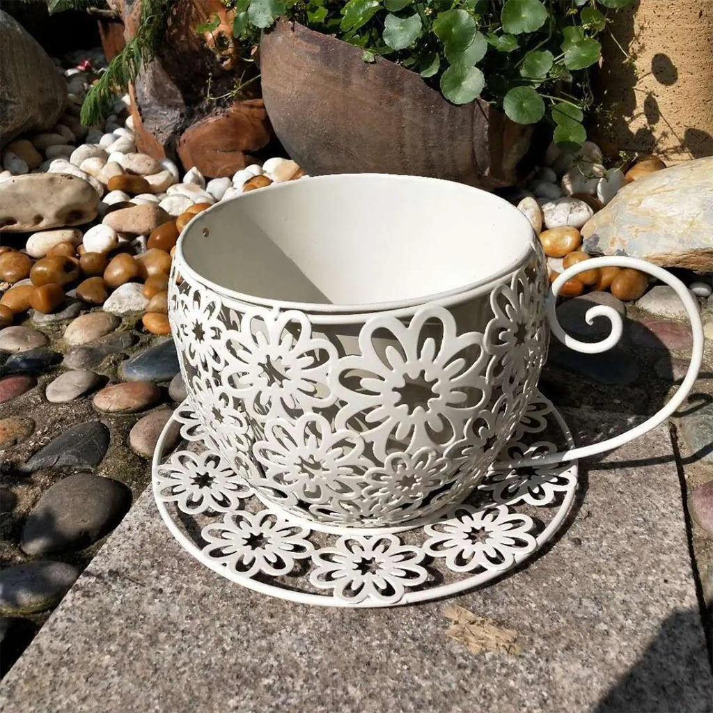 Funny Planter Iron Retro Hollow Teacup Yard Decor Large Garden Pots