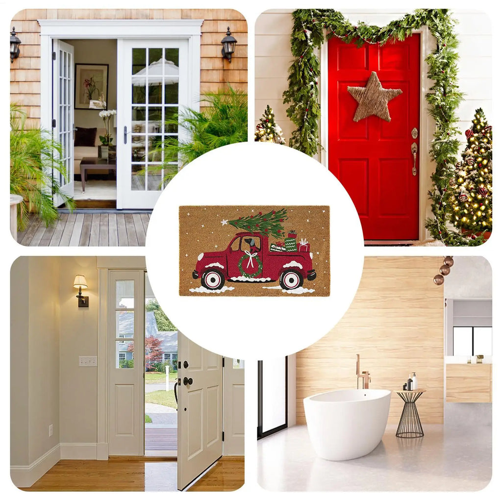Christmas Doormat Car Pattern Welcome Mat Non Slip Washable Winter