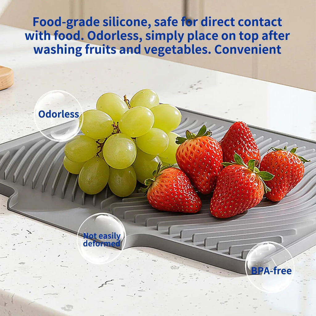 Dish Drying Mat 40x33cm Non-slip Heat Resistant Silicone Pad Built-in