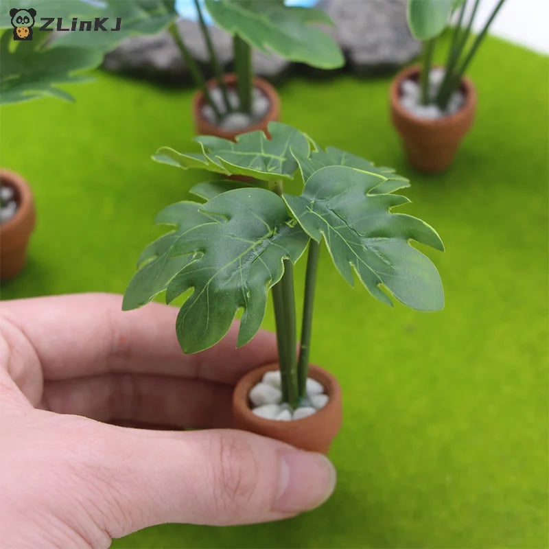 ▶1Pcs 1:12 Dollhouse Simulation Green Plant Potted Model Doll Home Living Room Decoration Micro Landscape Garden Scene Ornament Zpaxo