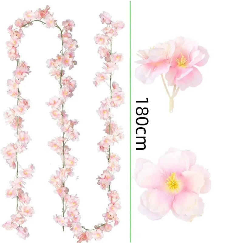 Long Realistic Artificial Cherry Blossom Wisteria Hanging Vine