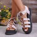Women Sandals Thick Bottom Flat Roman Strap Beach Shoes Summer Zpaxo Beige 36