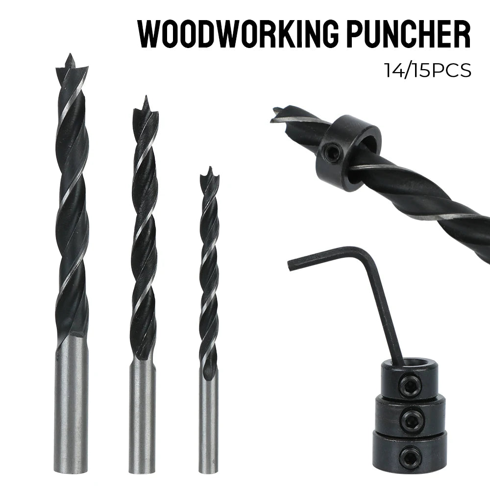 7 14 Hole Puncher Woodworking Drilling Guide Locator Drill Bit 15