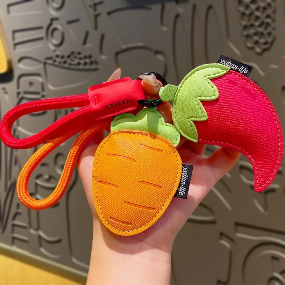 Kawaii Cartoon Vegetable Keychain Eggplant Carrot PU Leather Bag Pendant Braided Rope Birthday Gifts Car Keyring Girl/Boy Zpaxo