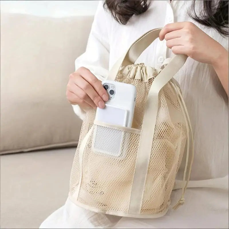 Large Mesh Drawstring Bag – Travel Toiletry & Gym Pouch
