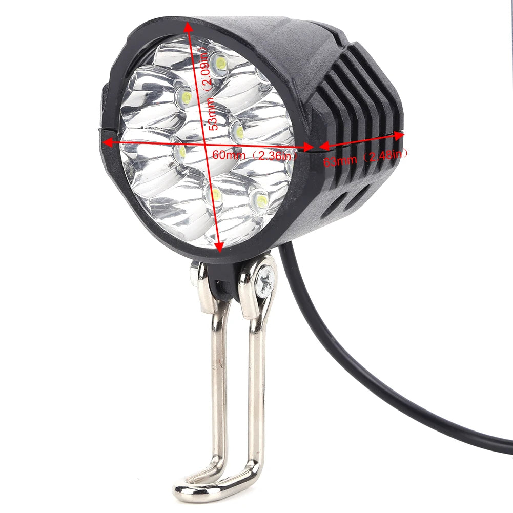 E-Bike Horn Light 36V 48V 60V Electric 9LED Bicycle Headlight 18W 2in1 Horn and Light Switch Scooter Safety Bike Flashlight Zpaxo
