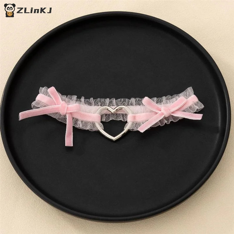 ▶1PCS Lace Love Elastic Bow Leg Ring Love Lolita Bride Leg Garter Thigh Ring Role Playing Leg Ring Wedding Sexy Garter Zpaxo