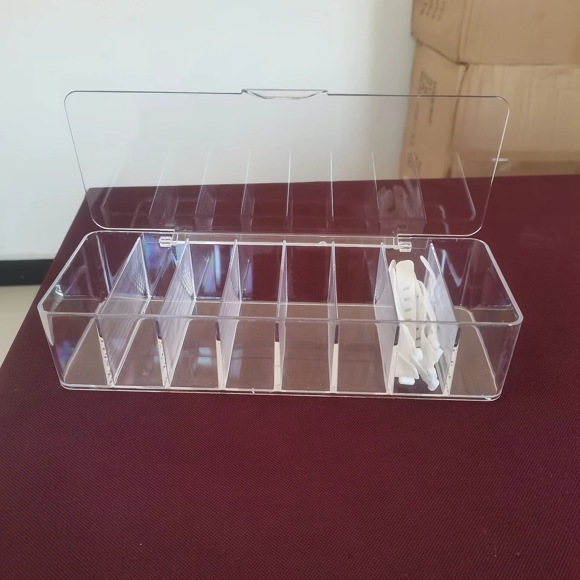Clear Cable Storage Box – 8 Compartments & 10 Cable Ties Cable Organizer Box Zpaxo
