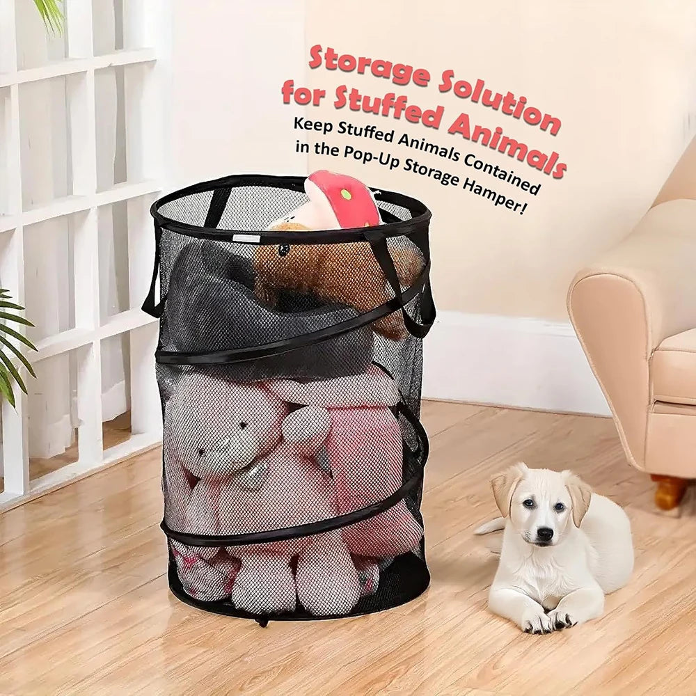 Mesh Collapsible Laundry Basket Foldable Large Clothes Hamper with Handles for Laundry Room Bathroom Black Zpaxo