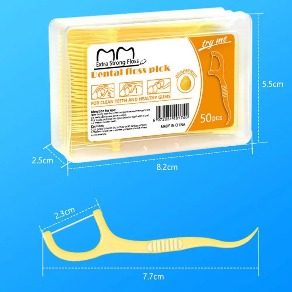 50 Sticks Box Dental Floss Stick 4 Flavors Disposable Fruit Flavored Zpaxo