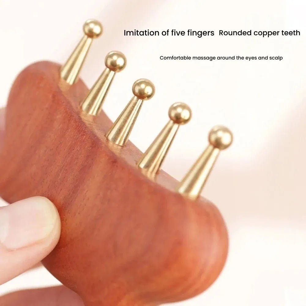 Handcrafted Golden Sandalwood Meridian Comb Wooden Copper-alloy Teeth Zpaxo