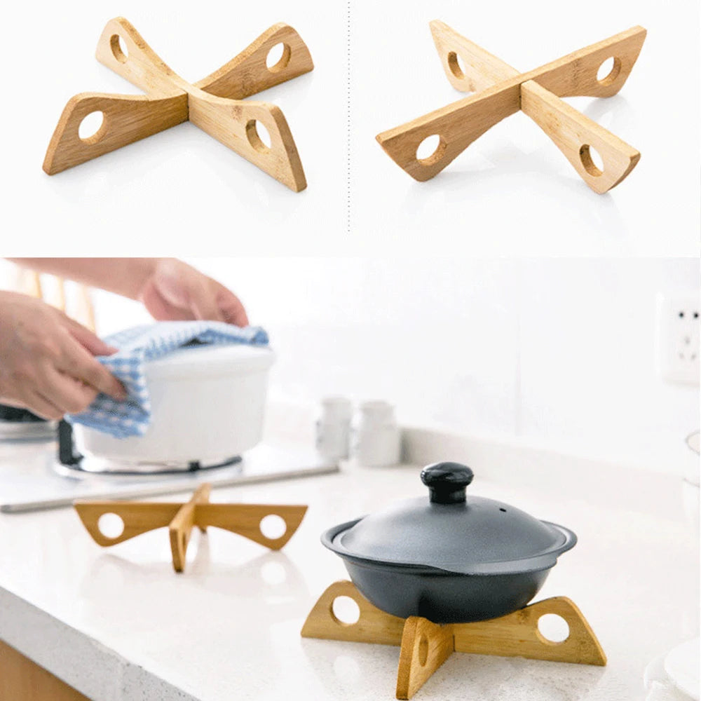 1 PC Bamboo Cross Pot Stand Trivet Pan Rack Heat Insulation Anti-Heat Wooden Cup Dish Holder Kitchen Gadget Zpaxo