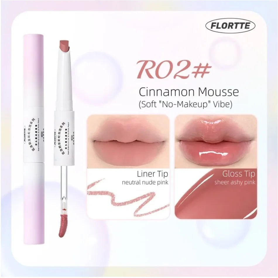 FLORTTE RAINBOW BUBBLE DOUBLE-ENDED LIP LINER N GLOSS PENCIL Makeup Zpaxo R02
