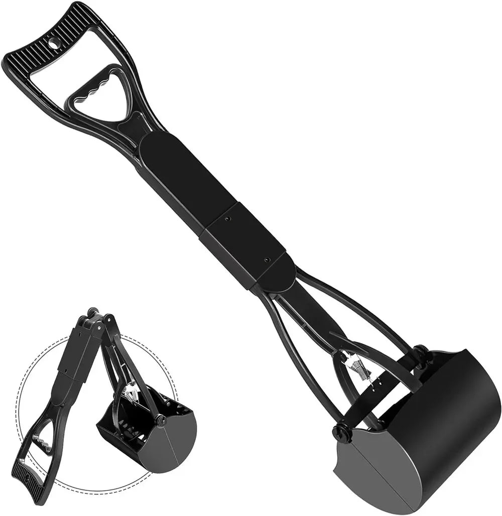 Durable Pet Poop Shovel Long Handle Design Strength Spring Foldable Zpaxo black