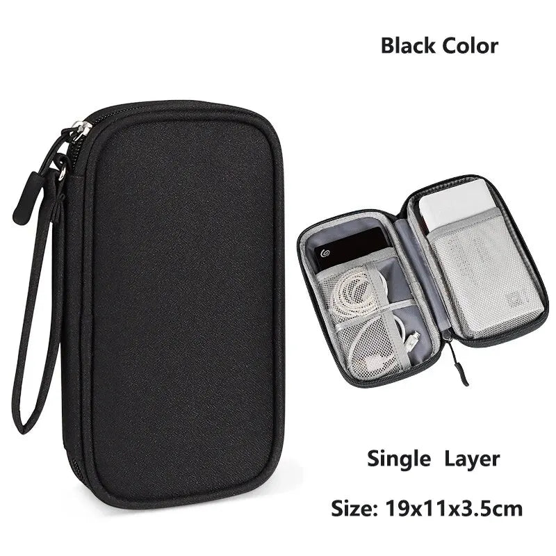 Waterproof Data Cable Storage Bag Travel Bags Zipper Bag Portable Storage Pouch USB Data Cable Organizer Electronics Accessories Zpaxo Black Single layer