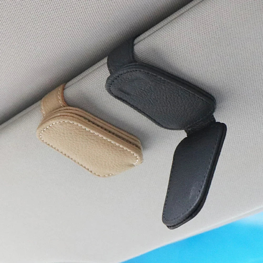 Sunglasses Box Holder Magnetic Leather Universal Car Glasses Clip