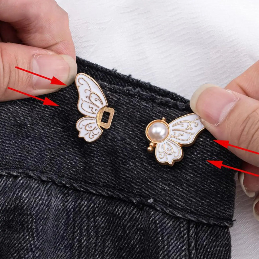 Adjustable Waist Tightener Butterfly Shape No Sew Button Clip Jeans