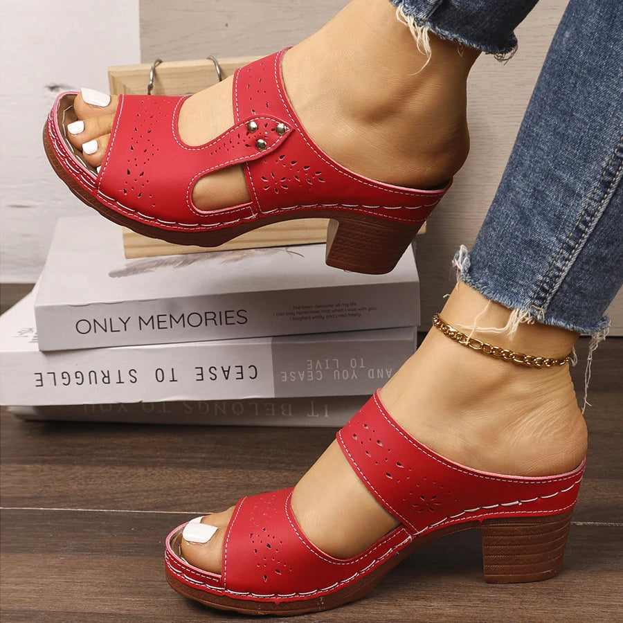 Women Sandals 2026 New Comfortable Slippers Open Toe Hollow Out Chunky Heel Shoes Non-Slip Summer Casual Outdoor Shoes Ladies Zpaxo