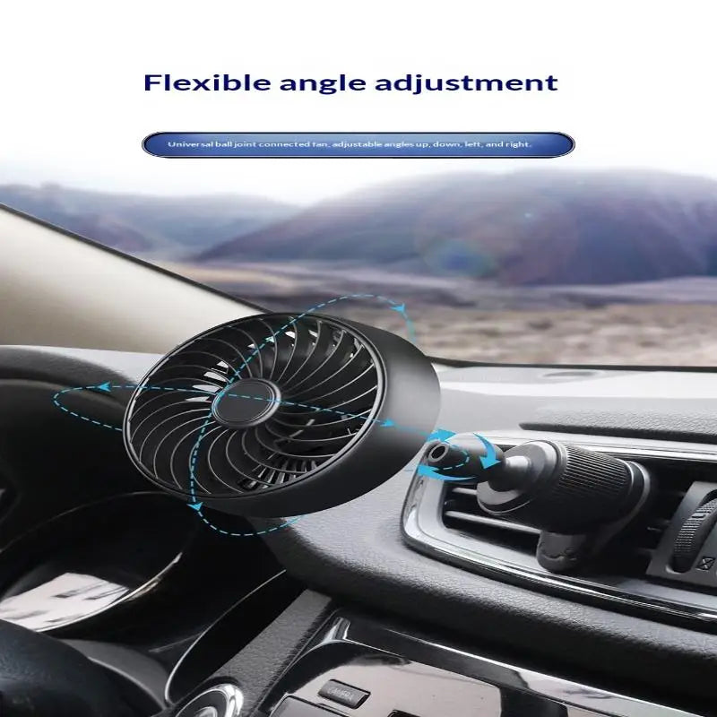 USB Car Air Vent Fan – 3-Speed 360° Adjustable 5-Blade Low Noise