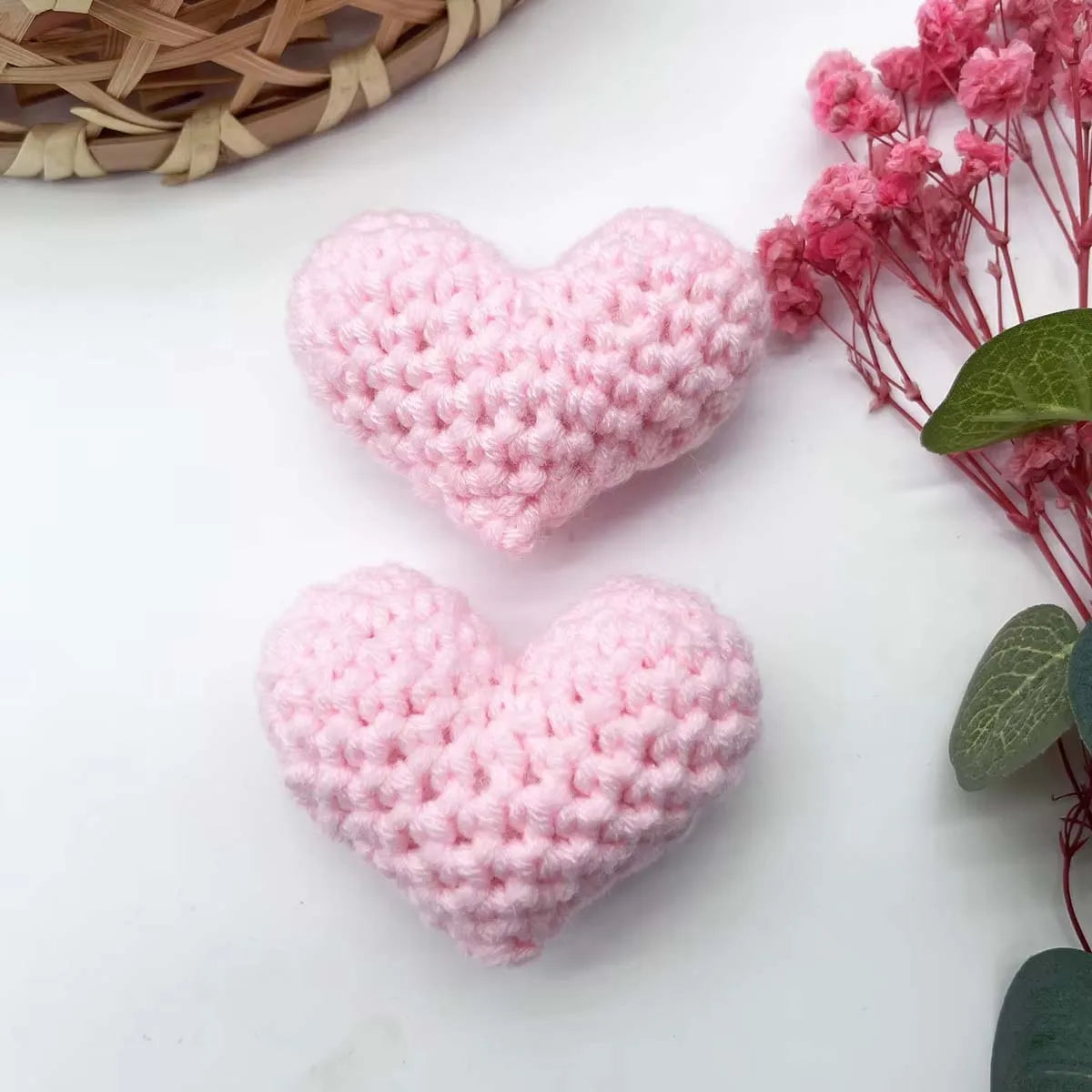3pcs Handmade Knitted Heart Decorations Blue Red Crochet Finished Hearts for Valentine's Day Wedding Party DIY Home Decor Zpaxo