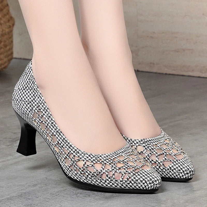 Summer Single Shoes Mesh Breathable Versatile Heels Women's Zpaxo YZL1379 Black 36 China Mainland