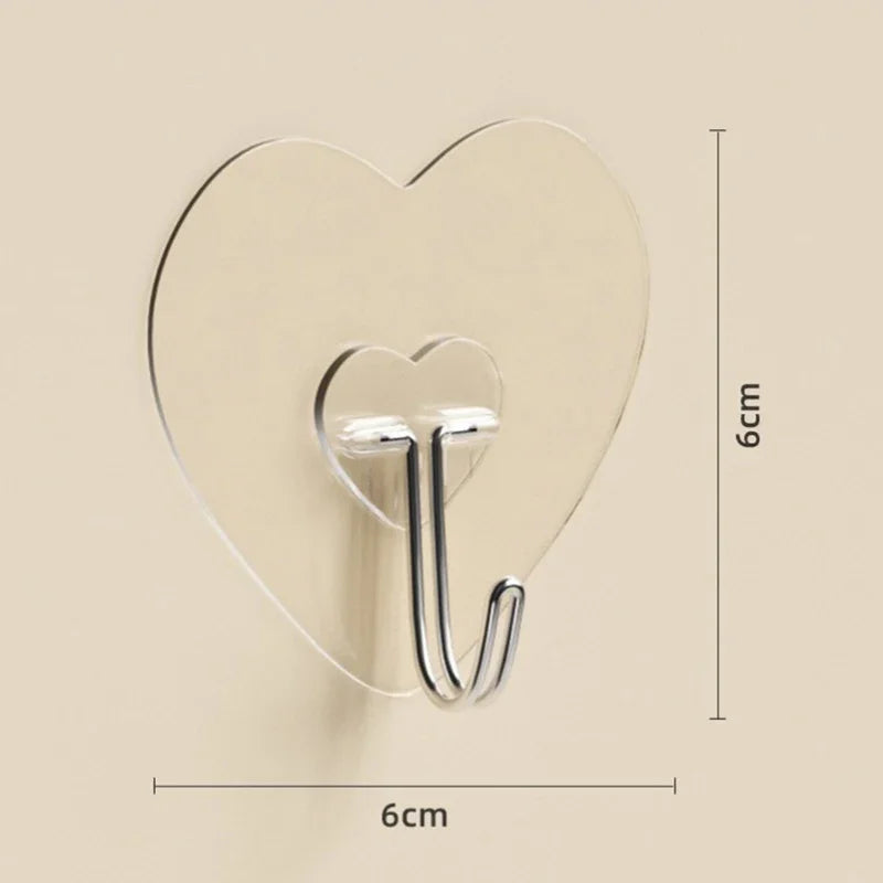 Heart Shape Transparent Hooks Non Punching Plastic Love Hangers Zpaxo one size