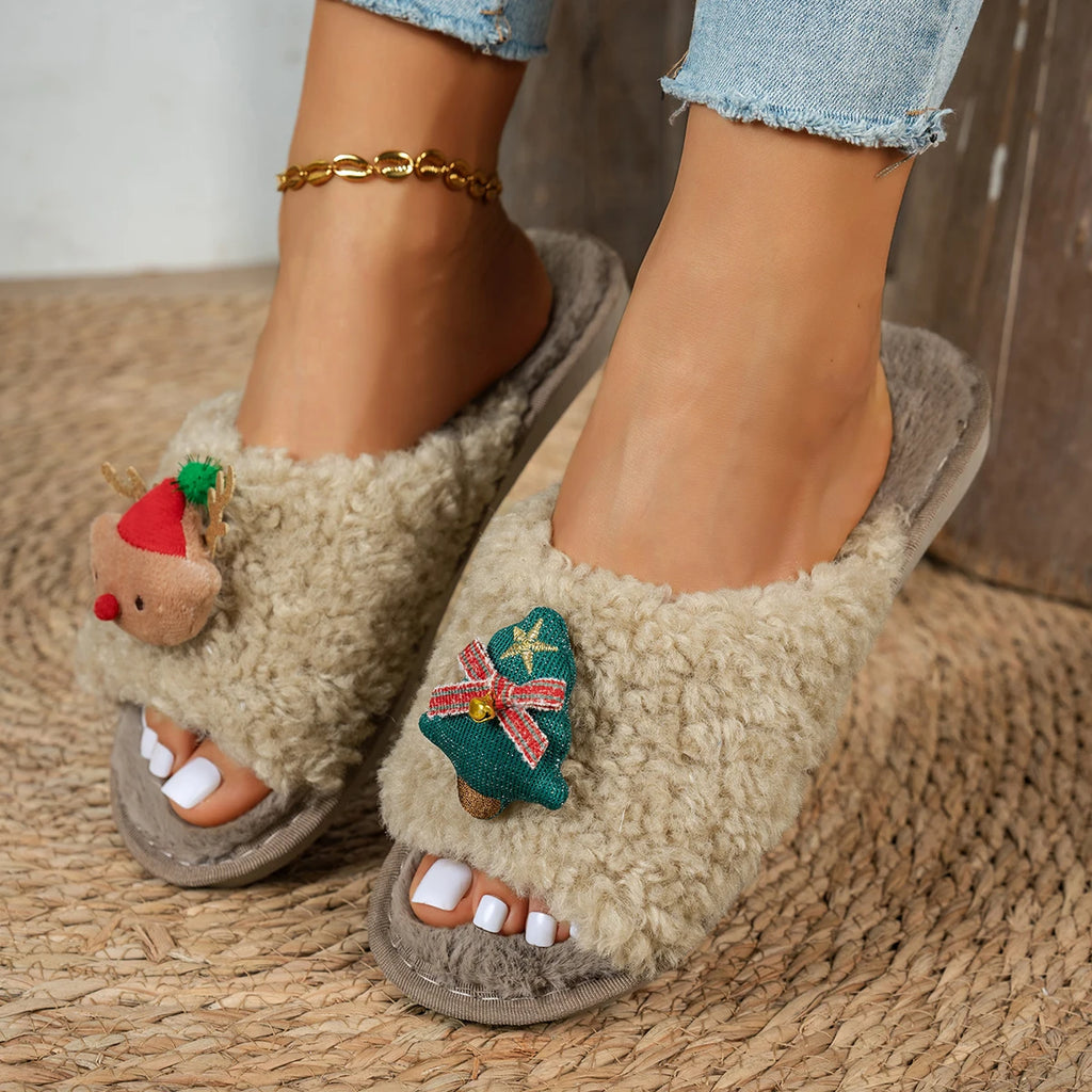 2025 New Women Slippers Cute Cartoon Christmas Candy Slides Women Warm Indoor Home Slippers Autumn and Winter Shoes for Women Zpaxo