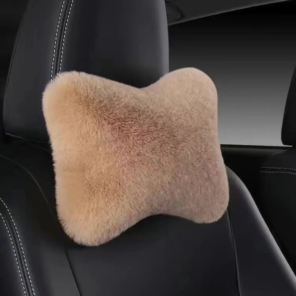 Soft Imitation Rabbit Car Headrest Pillow Cushion Foam Lumbar Zpaxo Khaki