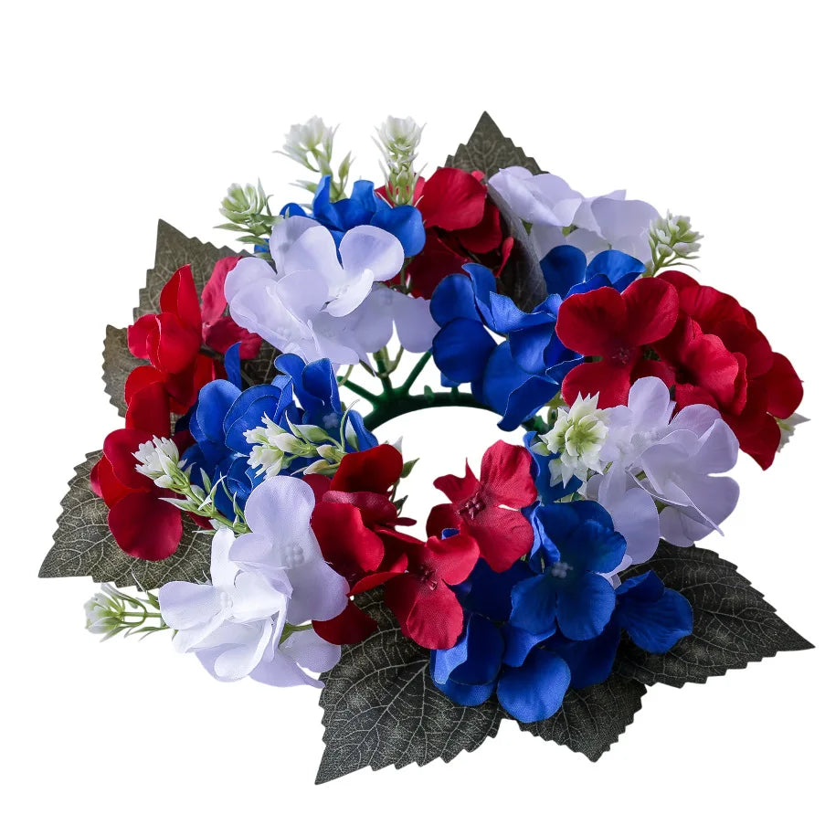 Hydrangea Candle Holder Wreath – Festive Artificial Flower Ring