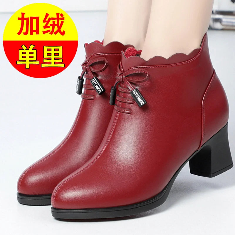 Middle-aged Elderly Mothers Winter Plush Warm Non-slip Leather Boots Zpaxo
