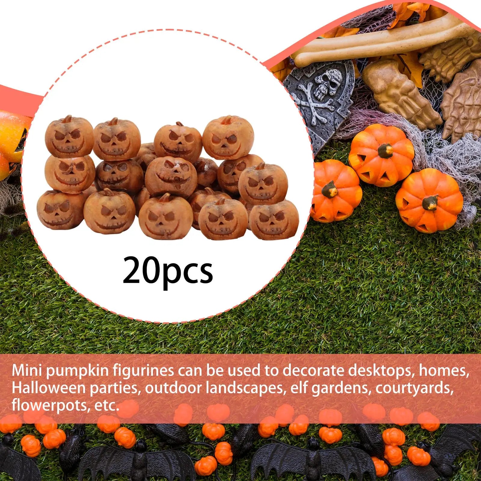 20-Pack Mini Halloween Resin Pumpkin Figurines – Home Decor Resin Holiday Figurines Zpaxo Orange