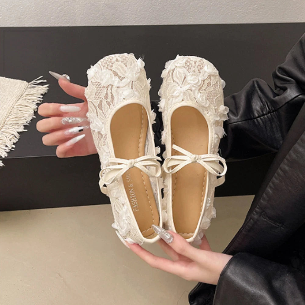 2026 Spring Lace Flower Women Mary Jane Shoes Fashion Slip Comfort