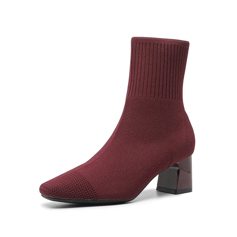 Black Square Toe Knit Sock Boots Elastic Slim Thick Block Heel Heels Zpaxo F550 Red 35 China Mainland