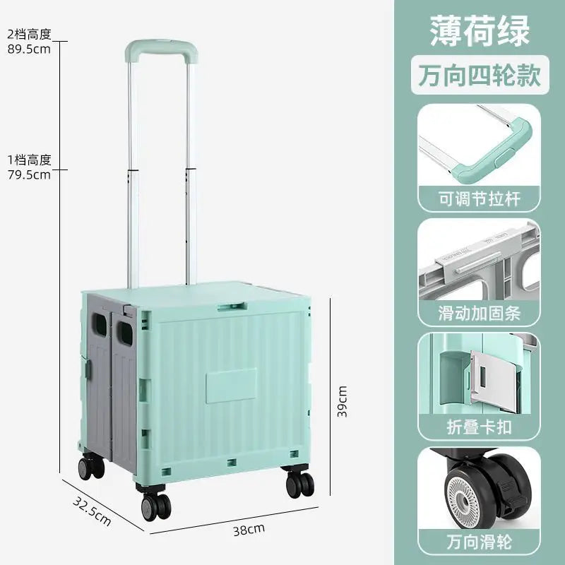 Foldable Outdoor op Cart with Pull Rod Vegetable Bung Small Pusart Multi-Functional Home Use Cam Cart Zpaxo green-48L