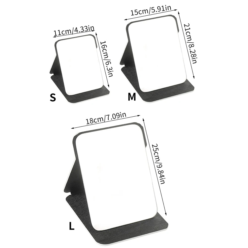 Desktop Foldable Makeup Mirror Black Tulip Pink Portable PU Leather Mirror for Office Travel Table Zpaxo