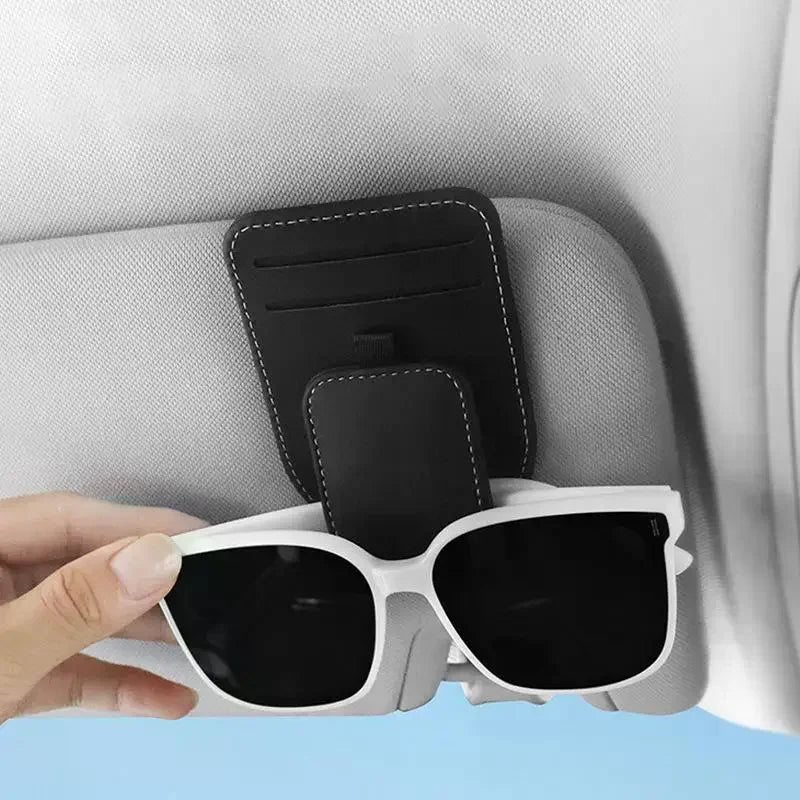 Sunglass Holder Car Sun Visor Magnetic Leather Vehicle Eyeglass Zpaxo