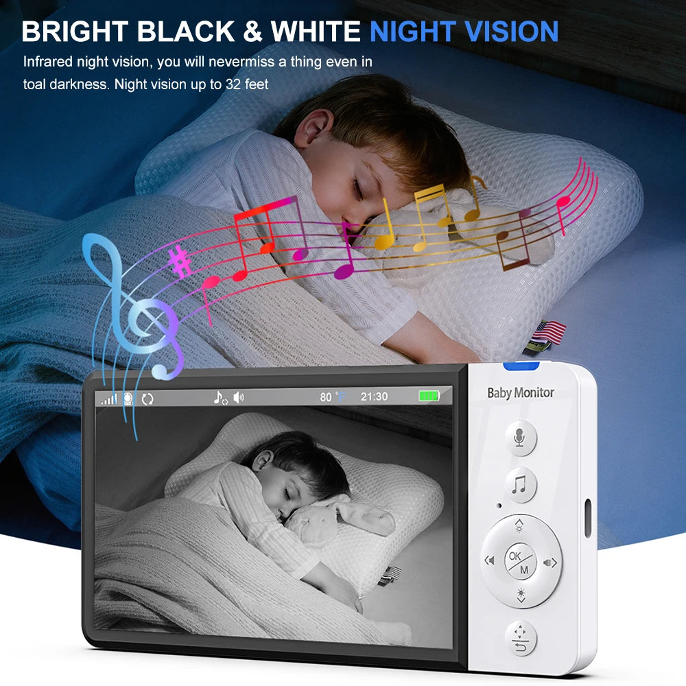 5 Inch Video Baby Monitor With Camera PTZ Zoom New Babyphone Cam IR Night Vision Surveillance Cameras Temperature Sensor Lullaby Zpaxo