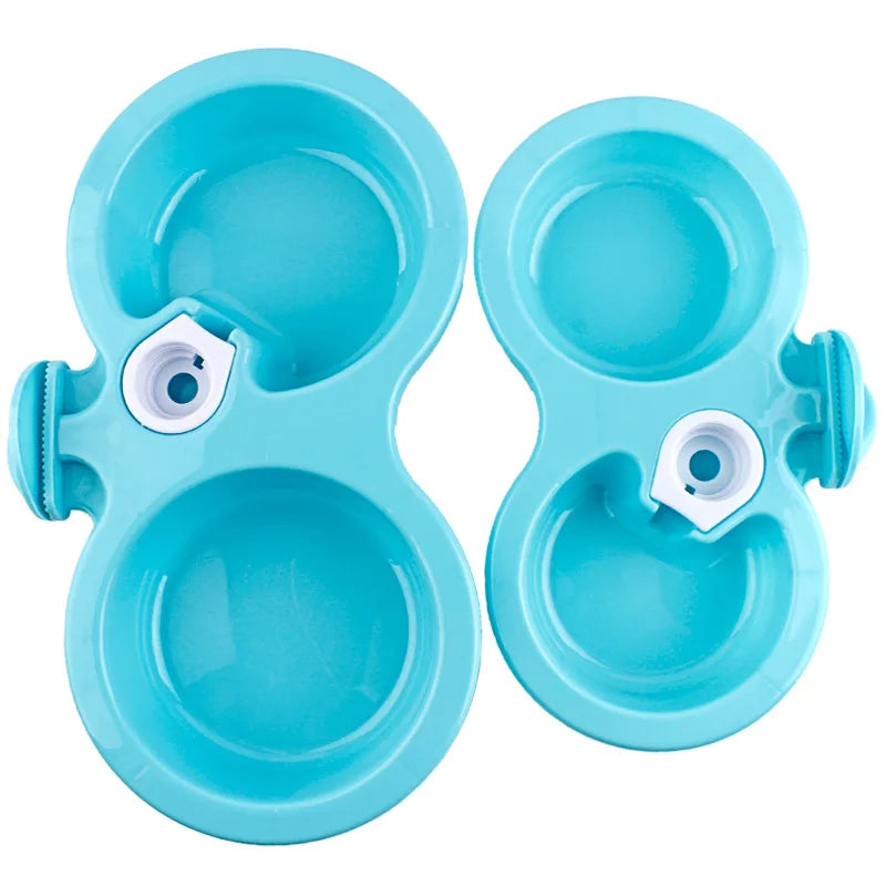 Double Pet Cage Hanging Food Bowls Automatic Drinking Water Feeder 3