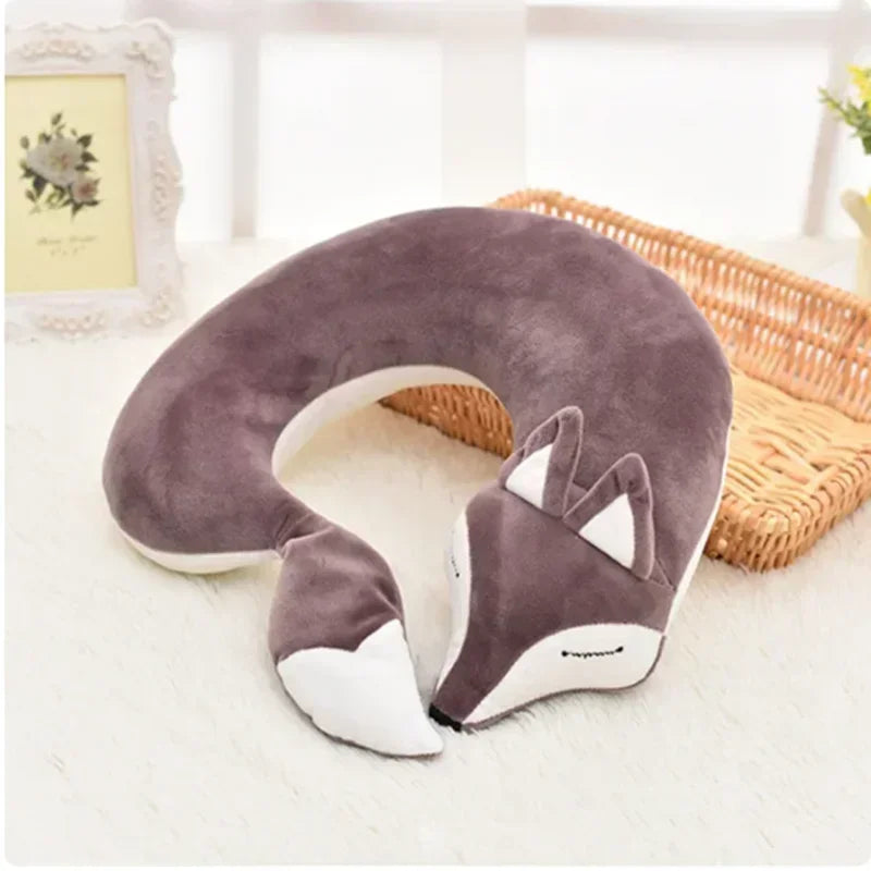 Cute Fox U Shape Neck Pillow Animal Cotton Plush Travel Car Home Pillow Health Care with Eye Mask Nap Animal Pillow Almohada Zpaxo