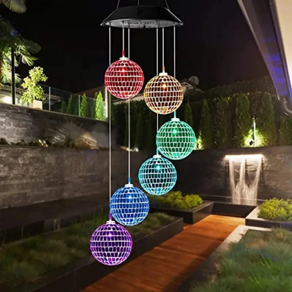 Solar Powered Wind Chime Mirror Ball Pendant Light LED Mobile Zpaxo color 6LED