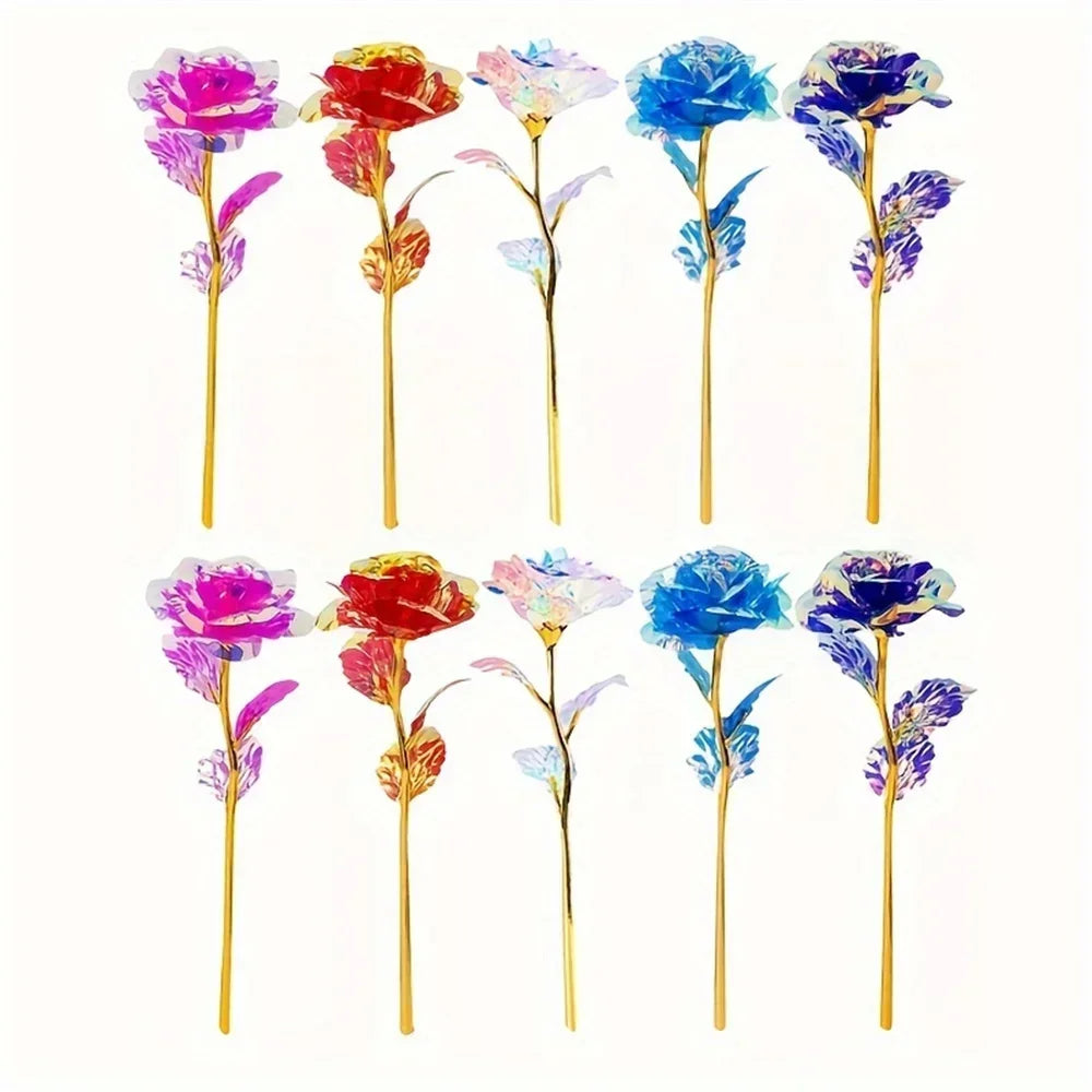 10PCS Valentine's Day Creative Gift 24K Foil Plated Rose Gold Rose Last Forever Love Wedding Decor Lover Roses Creative Gift Hot Zpaxo