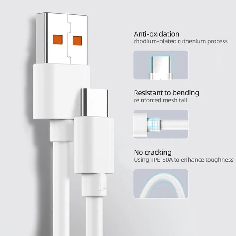 6A 120W USB C-type Ultra Fast Charging Cable Mi 13 12 Realme POCO