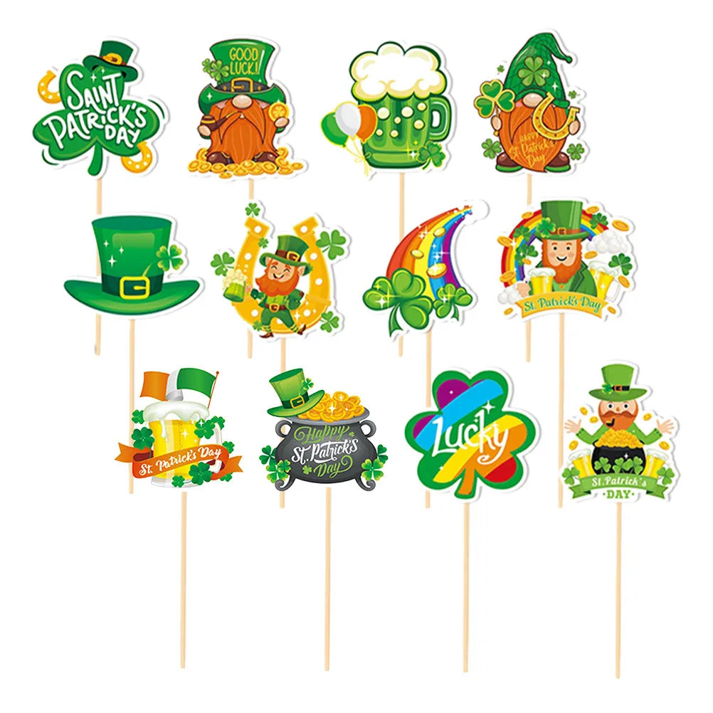 St Patrick's Day Cake Toppers Paper Wood Inserts Dessert Party Decor