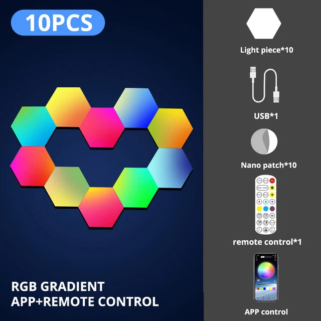 Smart LED RGB Wall Lamp Hexagonal Quantum Night Light APP Bluetooth Zpaxo 10PCS USB Plug