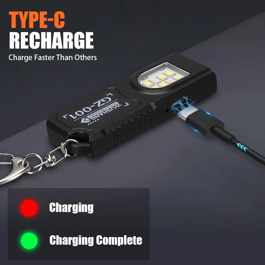 Multifunctional Keychain Flashlight USB Rechargeable Mini COB Work Zpaxo