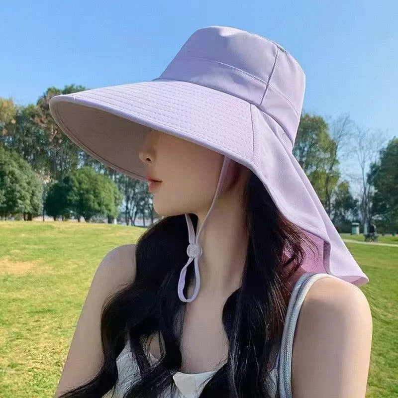 Women's Summer Sun Hat Fisherman Wide Brim Shawl Detachable Cycling