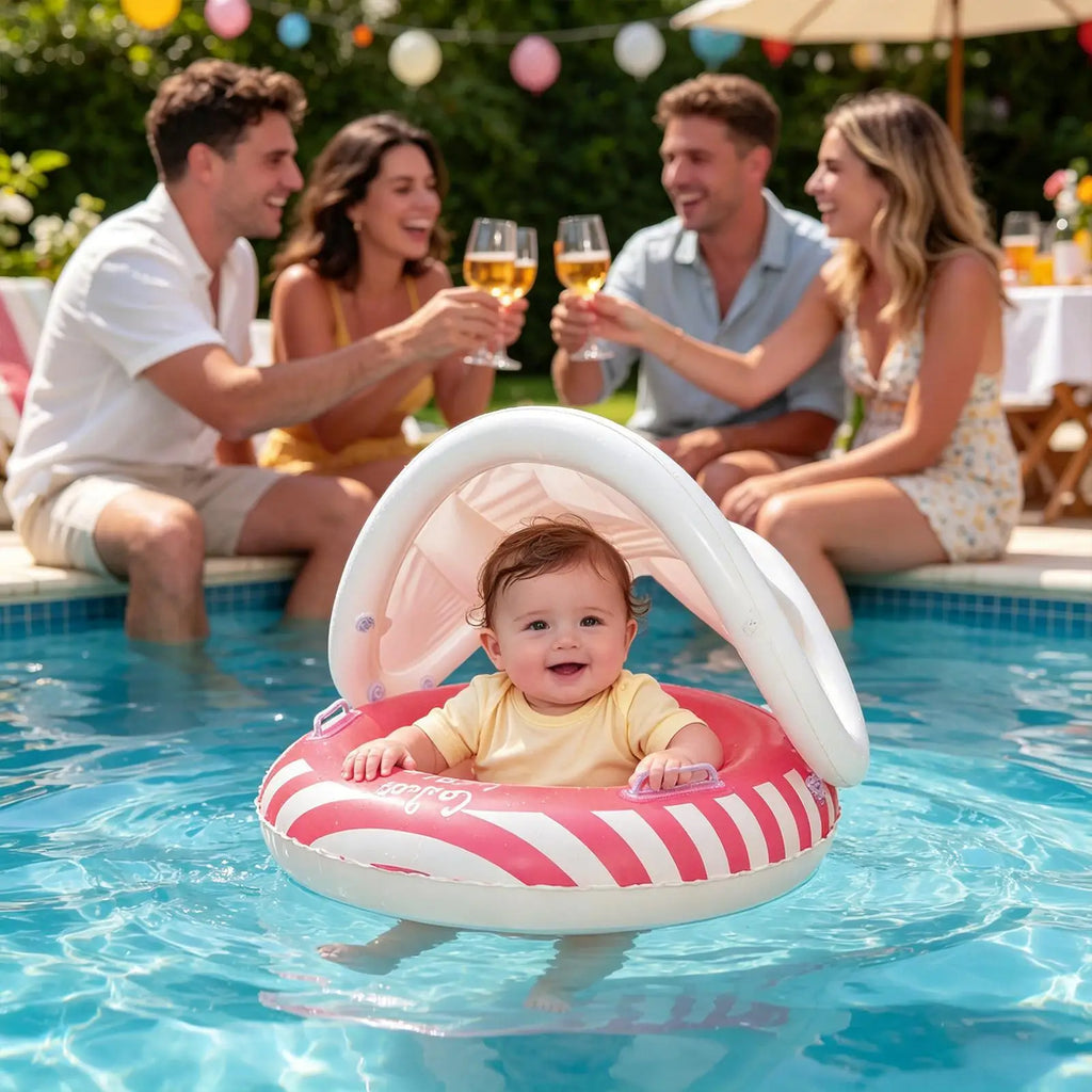 Pool Floats For Kids Blow Up Swimming Ring Seat With Sun Canopy Children's Pool Float For Summer Vacation Travel Hotel Resort Zpaxo