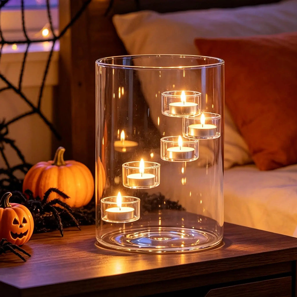 Glass Candle Holder Clear Decorative Rustic Halloween Decor Seasonal