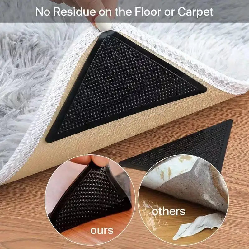8pcs Non-Slip Rug Pads – Dual-Sided Grip for Hardwood & Tile Floors, Washable, Black, Keep Corners Flat Zpaxo