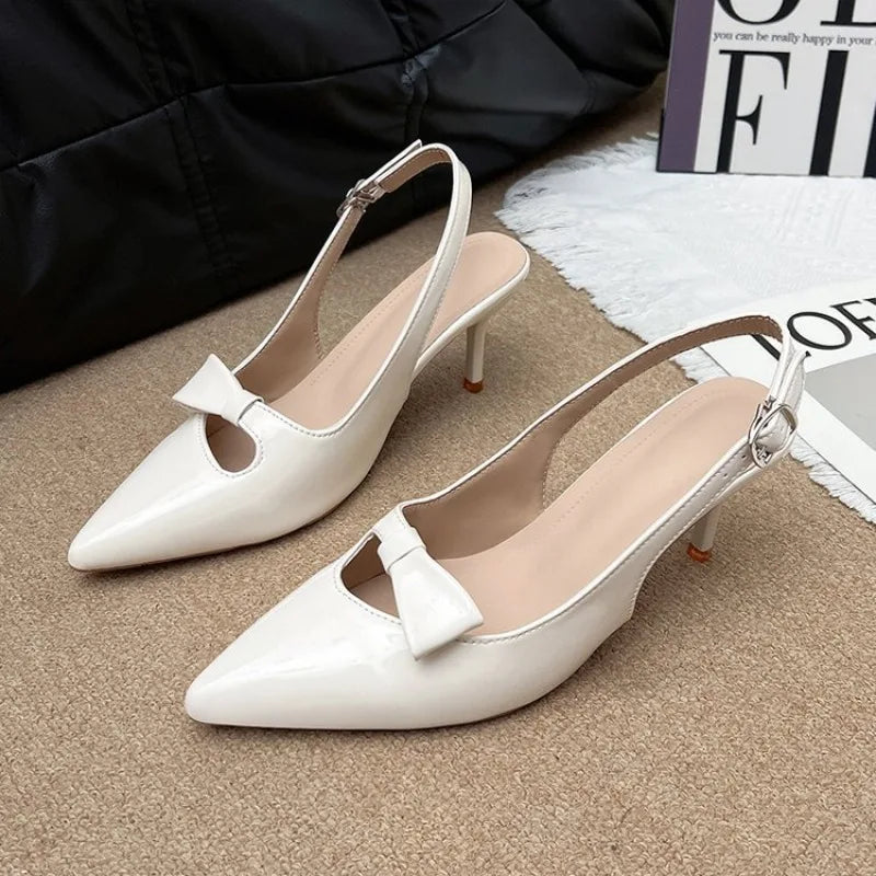 Design Backless Bow Women Heels Sexy Pointed Thin Heel Stripper 35-43